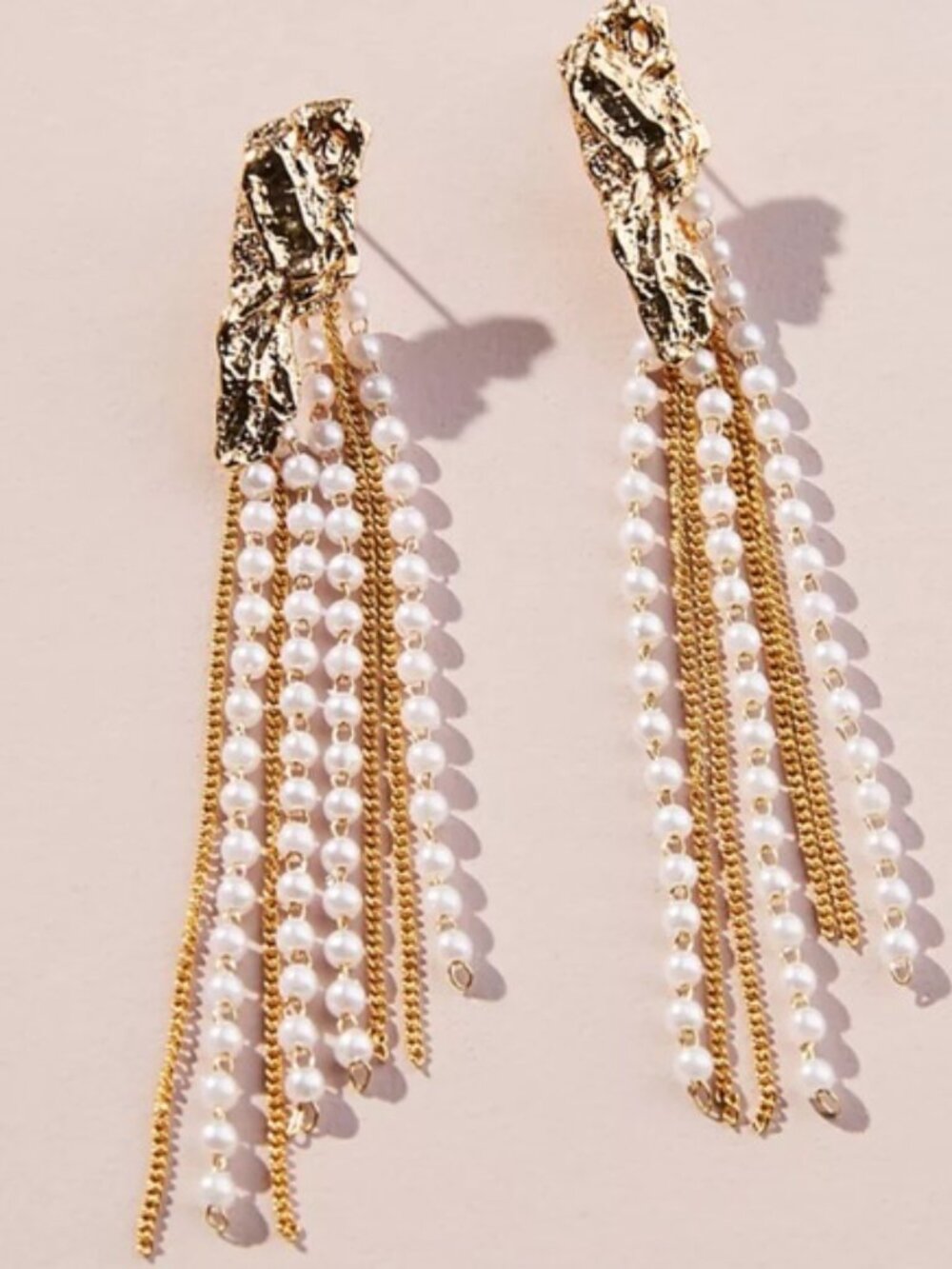 Anthropologie Brass, Pearl & Chain Drop Earrings NWT